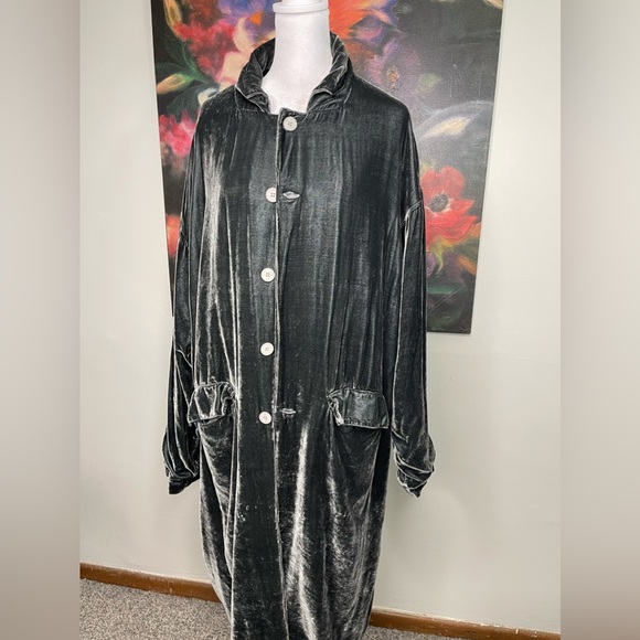 CP Shades Dark Gray Velvour Boho Longline Oversized Duster M Silk Blend Hippie - Picture 3 of 12